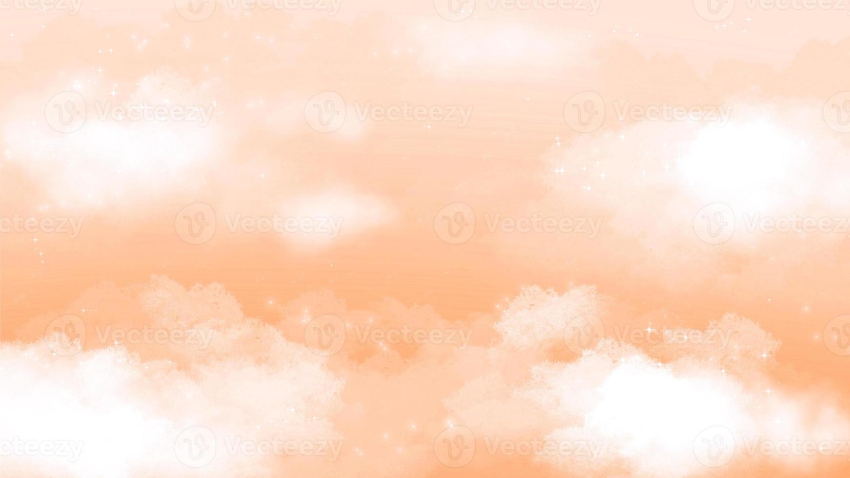 söt orange himmel med moln och liten stjärna hand dragen bakgrund foto