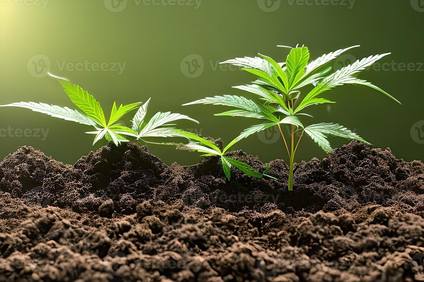 ung cannabis marijuana växt inomhus- växande på de jord. foto