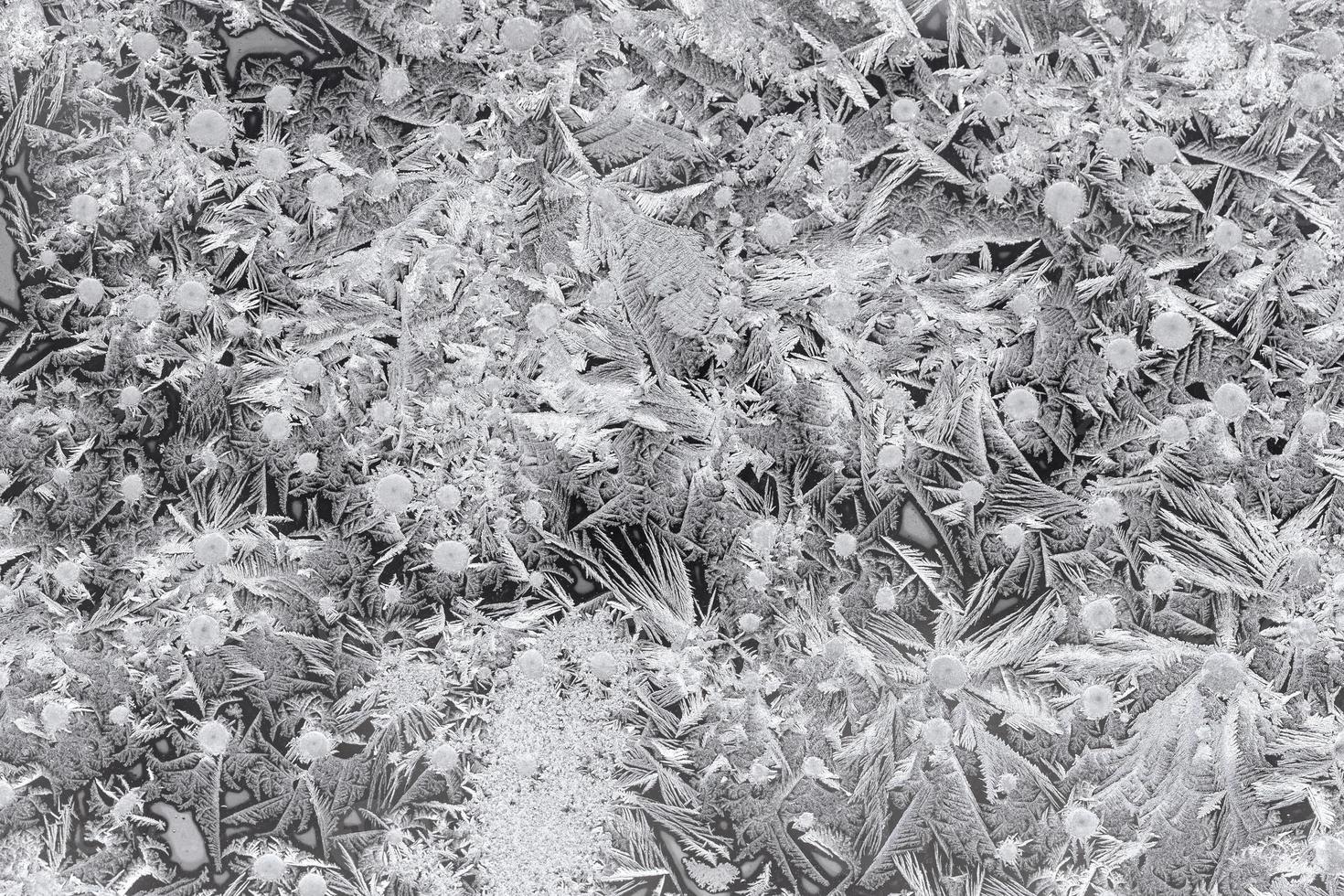 svartvit frost mönster på yta på fönster foto