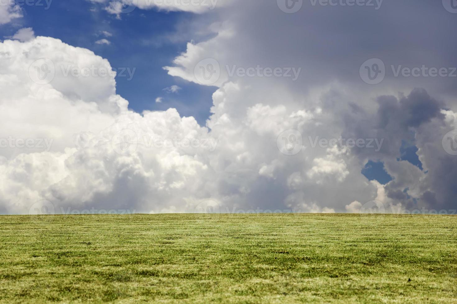 vy vid grönt gräs och blå molnig himmel foto