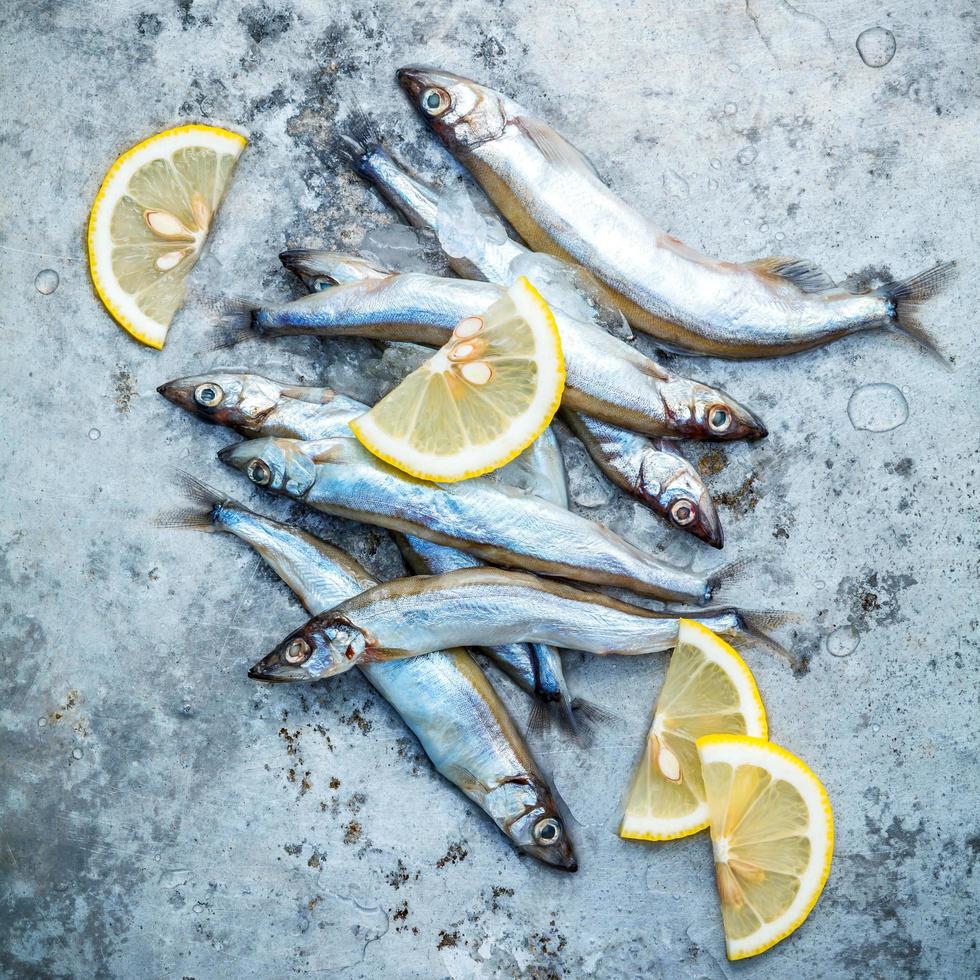 shishamo fisk och citronskivor foto