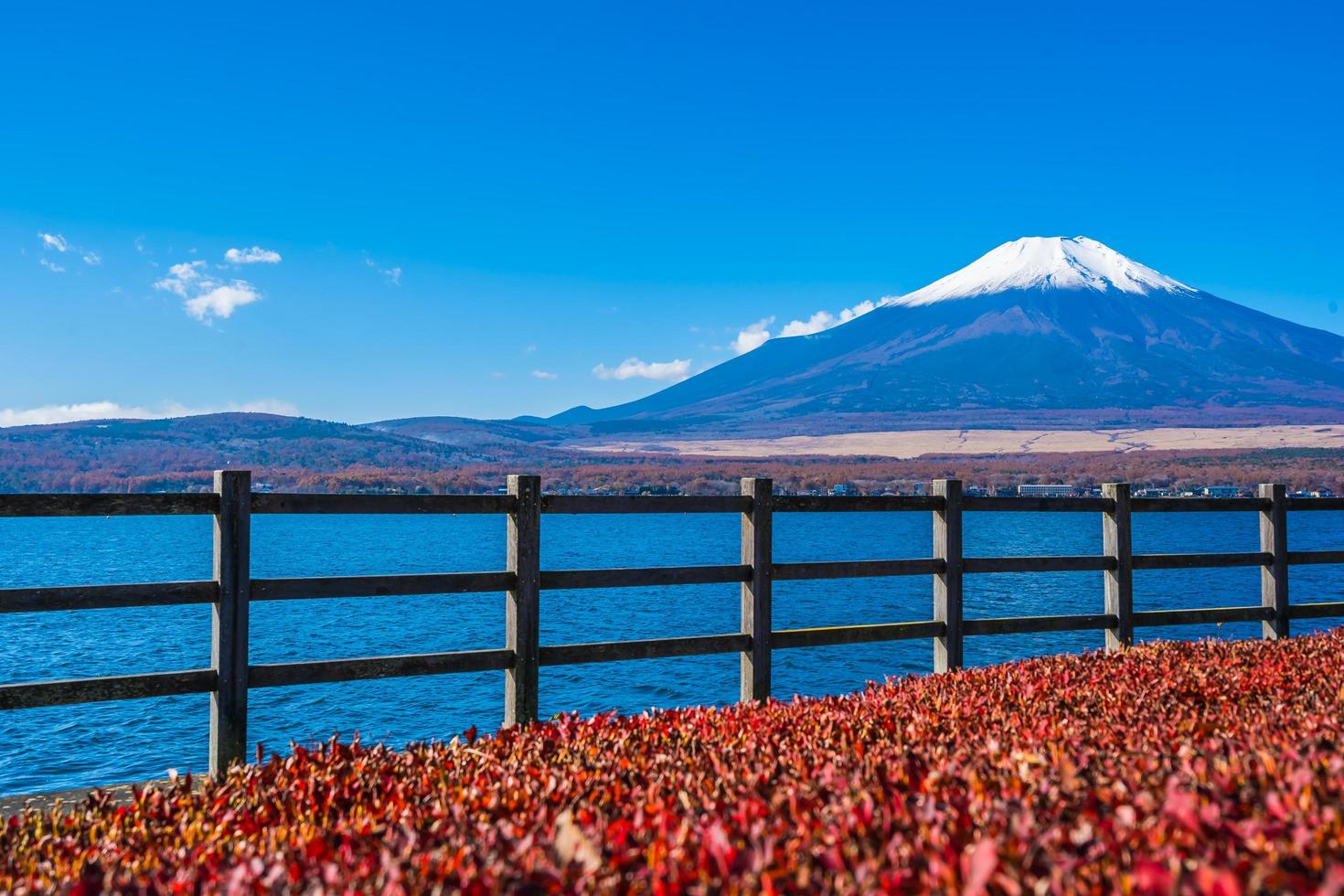 vacker utsikt över mt. fuji från Yamanakako-sjön, Japan foto