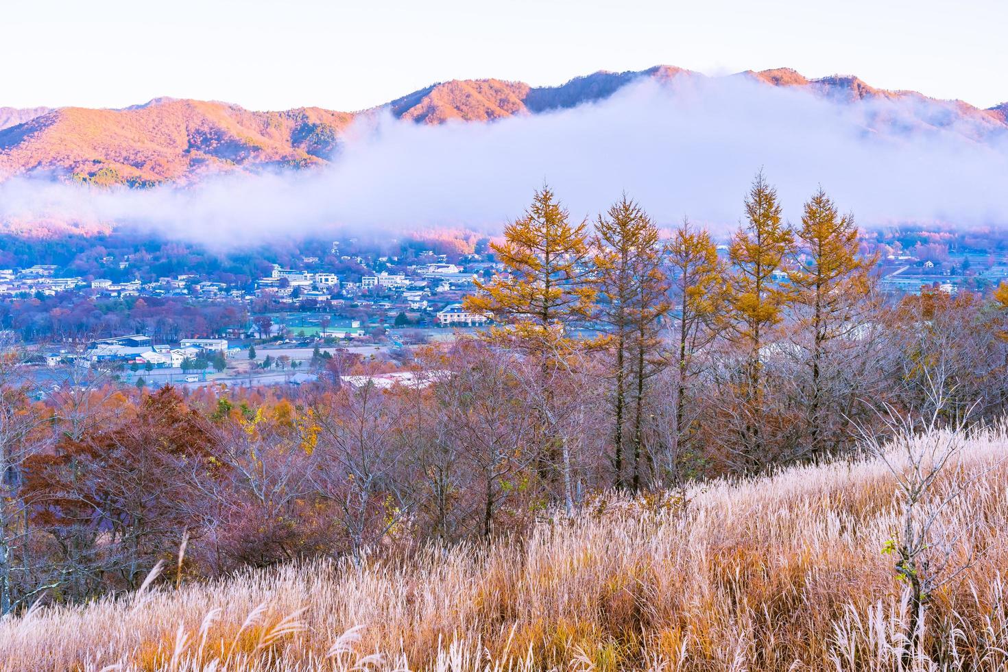 vackert landskap vid sjön yamanakako, japan foto