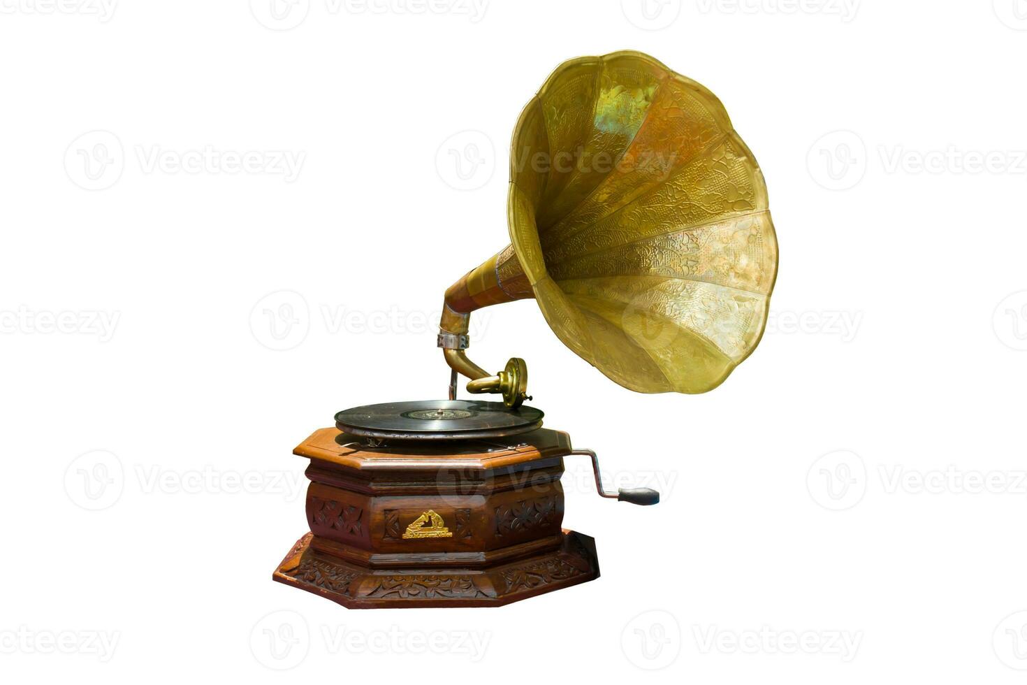 gammal grammofon på vit foto