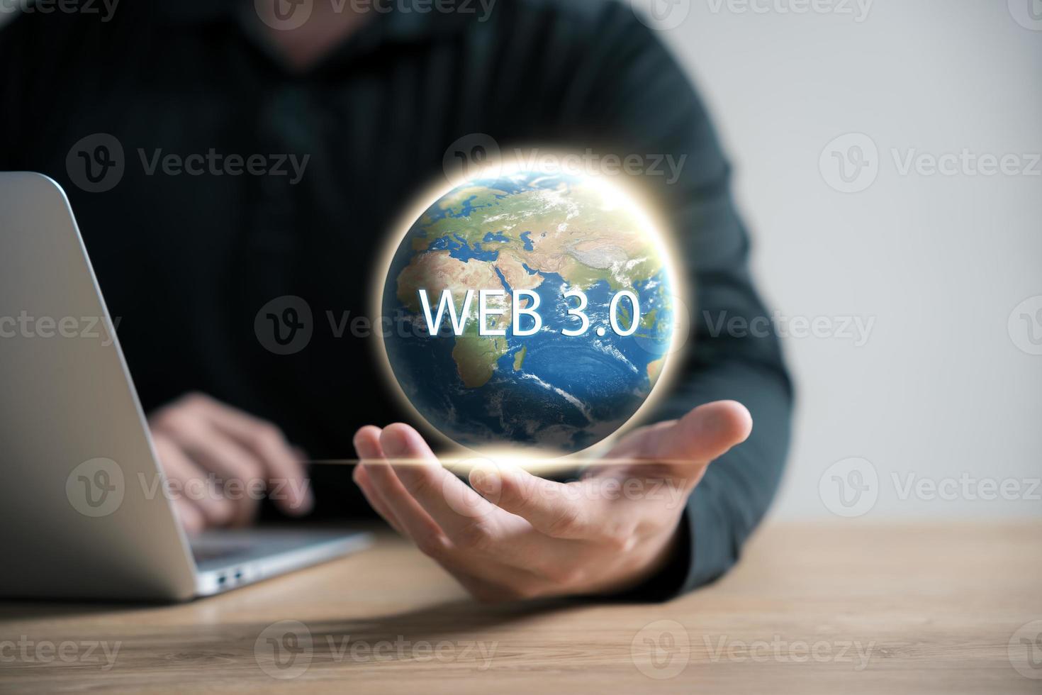 webb 3.0 internet begrepp, global trogen maskin, utnyttjande webb 3.0 blockchain framtida teknologi, element av detta bild möblerad förbi nasa planet jord från Plats. foto