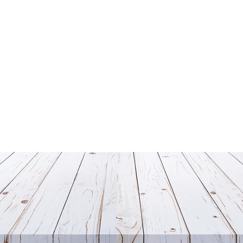vit trä tabell måla på isolera vit bakgrund. foto