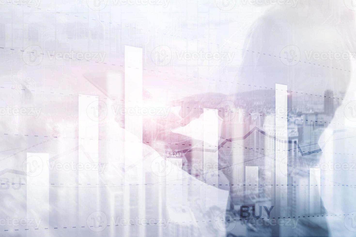 finansiell aktiehandel diagram diagram diagram affärsekonomi koncept dubbel exponering blandat media. foto