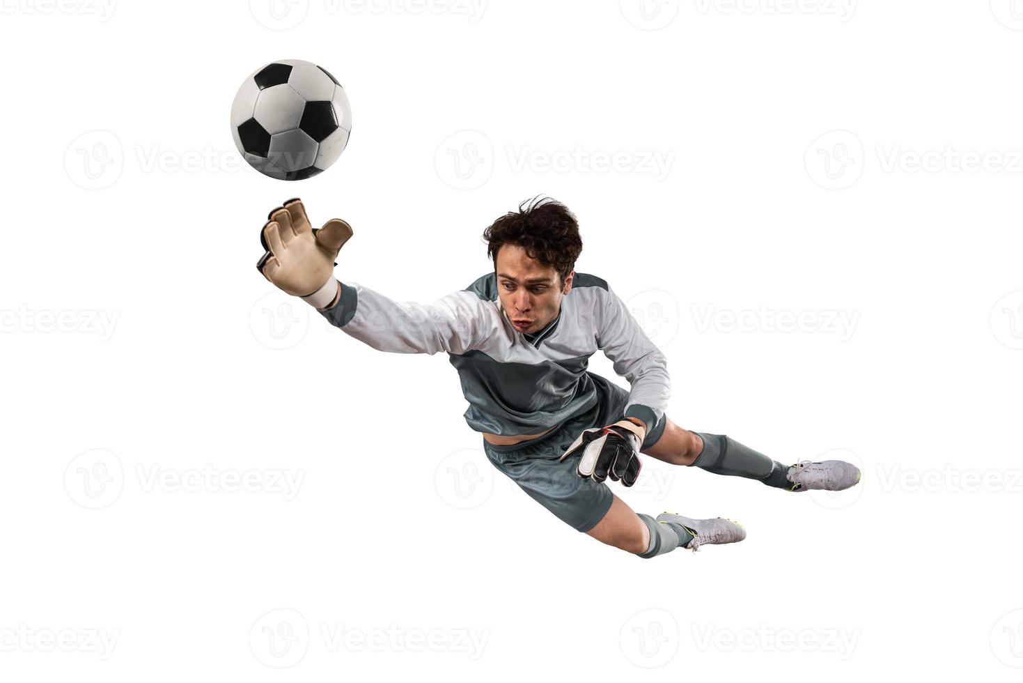 fotboll målvakt den där gör en bra spara och undviker en mål foto
