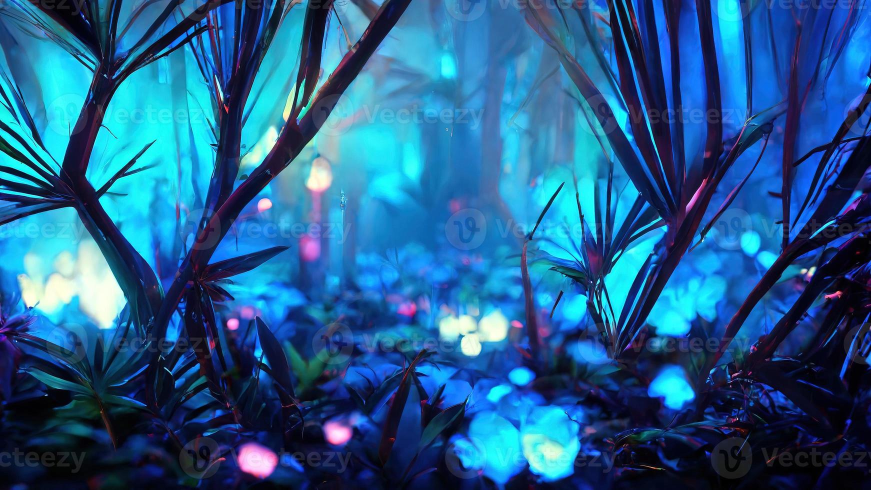 blå djungel neon natt. abstrakt illustration konst foto