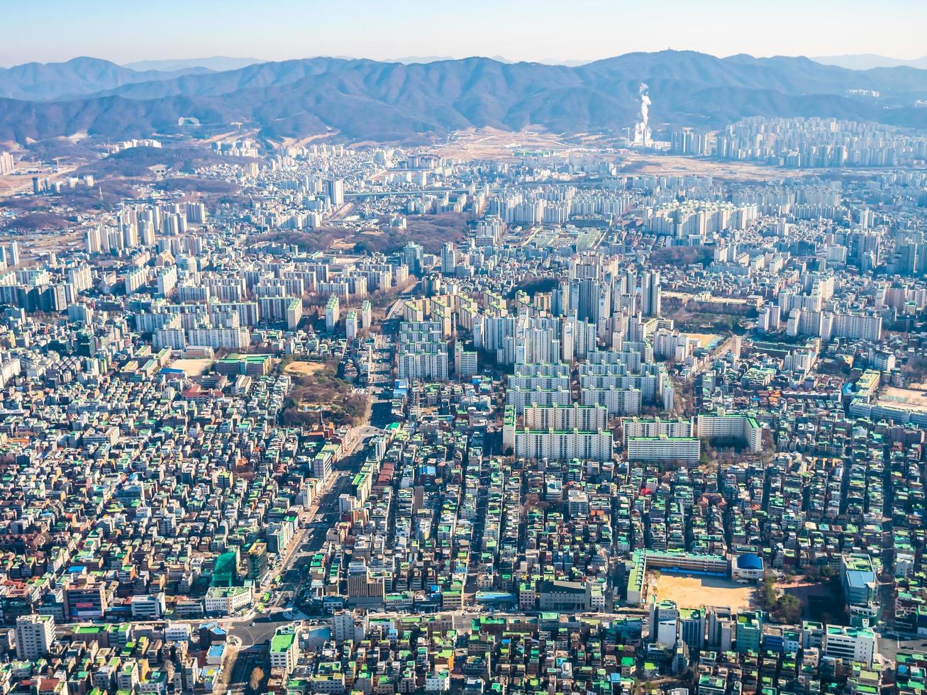 Flygfoto över staden Seoul, Sydkorea foto