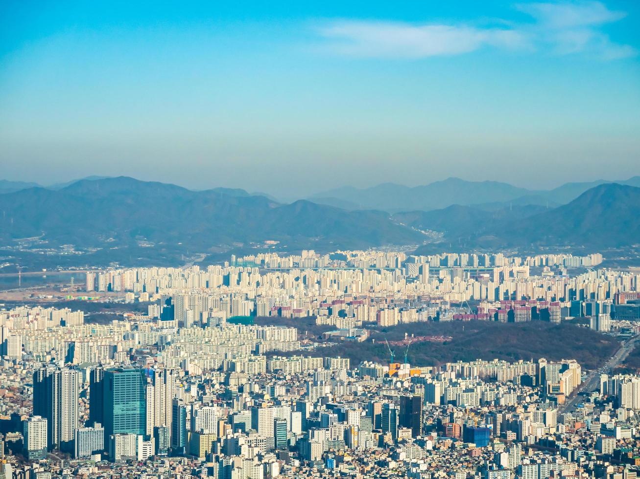 Flygfoto över staden Seoul, Sydkorea foto