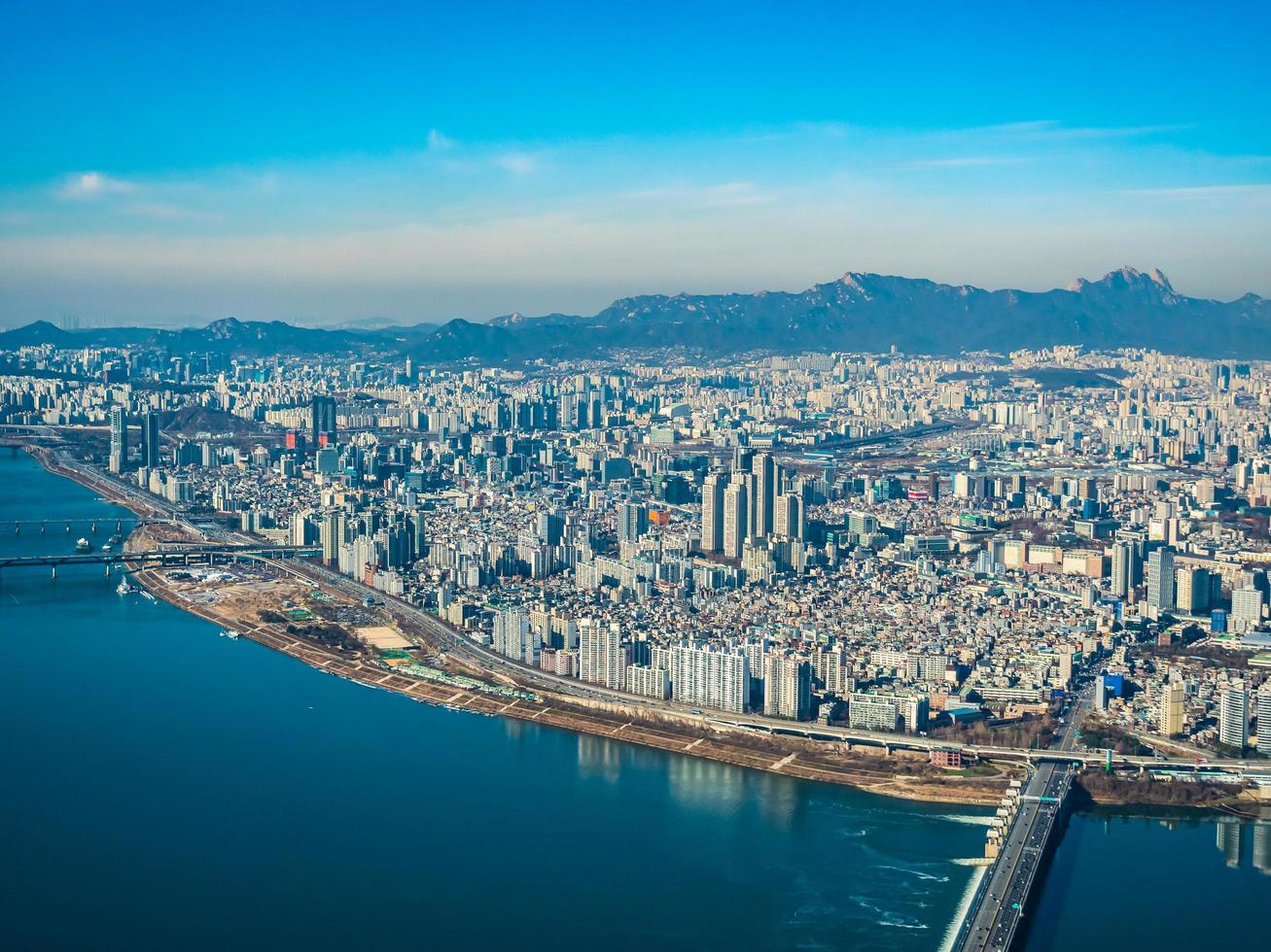 Flygfoto över staden Seoul, Sydkorea foto