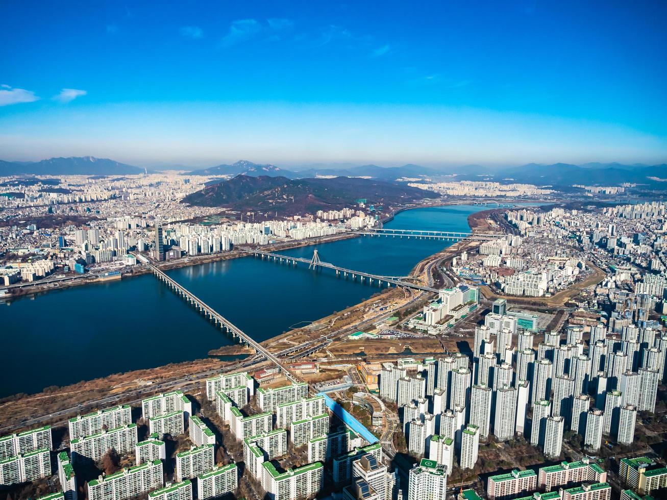 Flygfoto över staden Seoul, Sydkorea foto