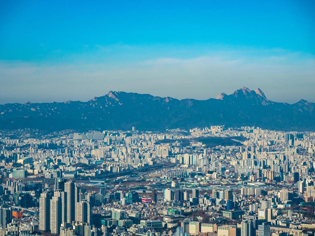 Flygfoto över staden Seoul, Sydkorea foto