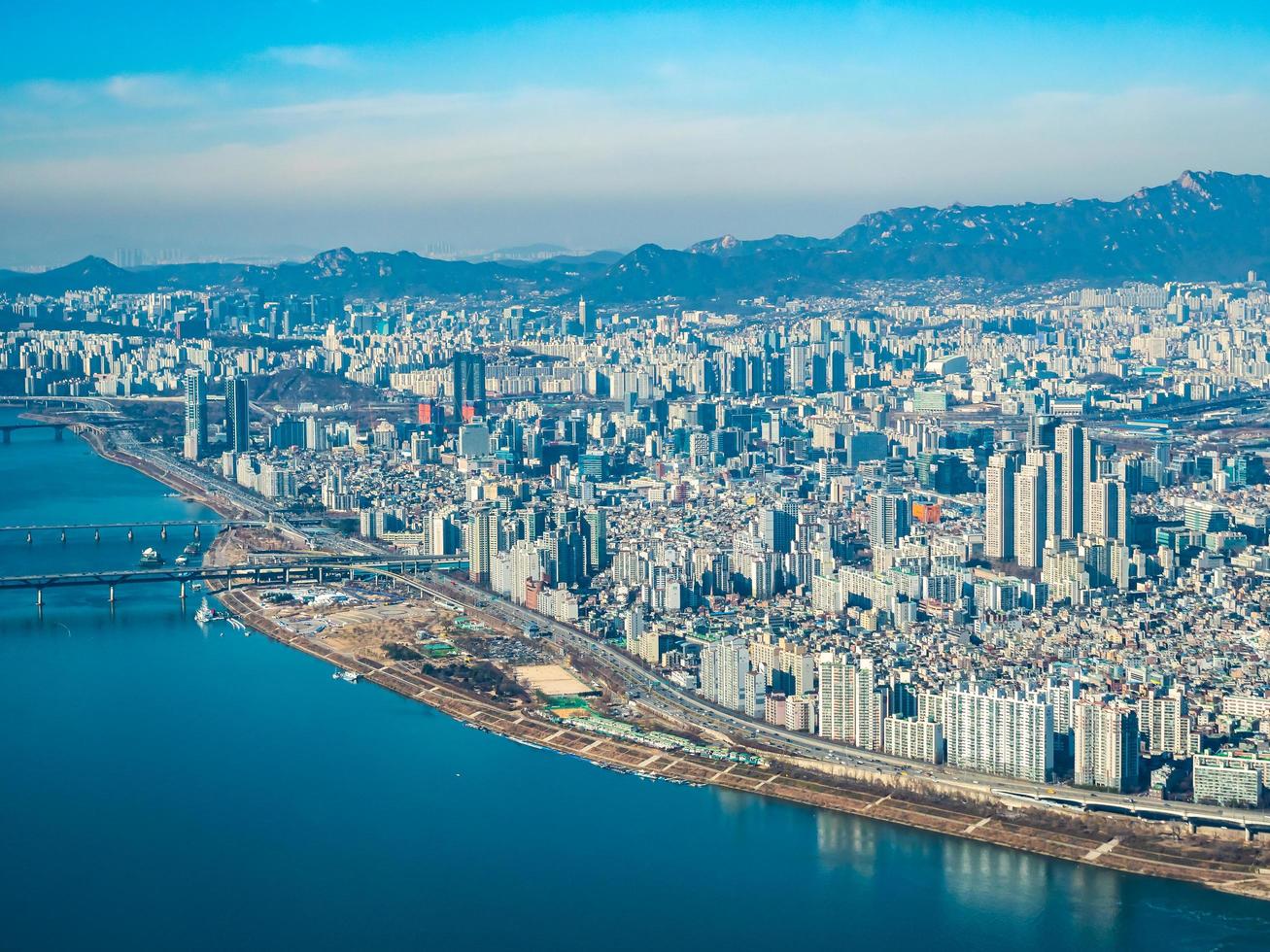 Flygfoto över staden Seoul, Sydkorea foto