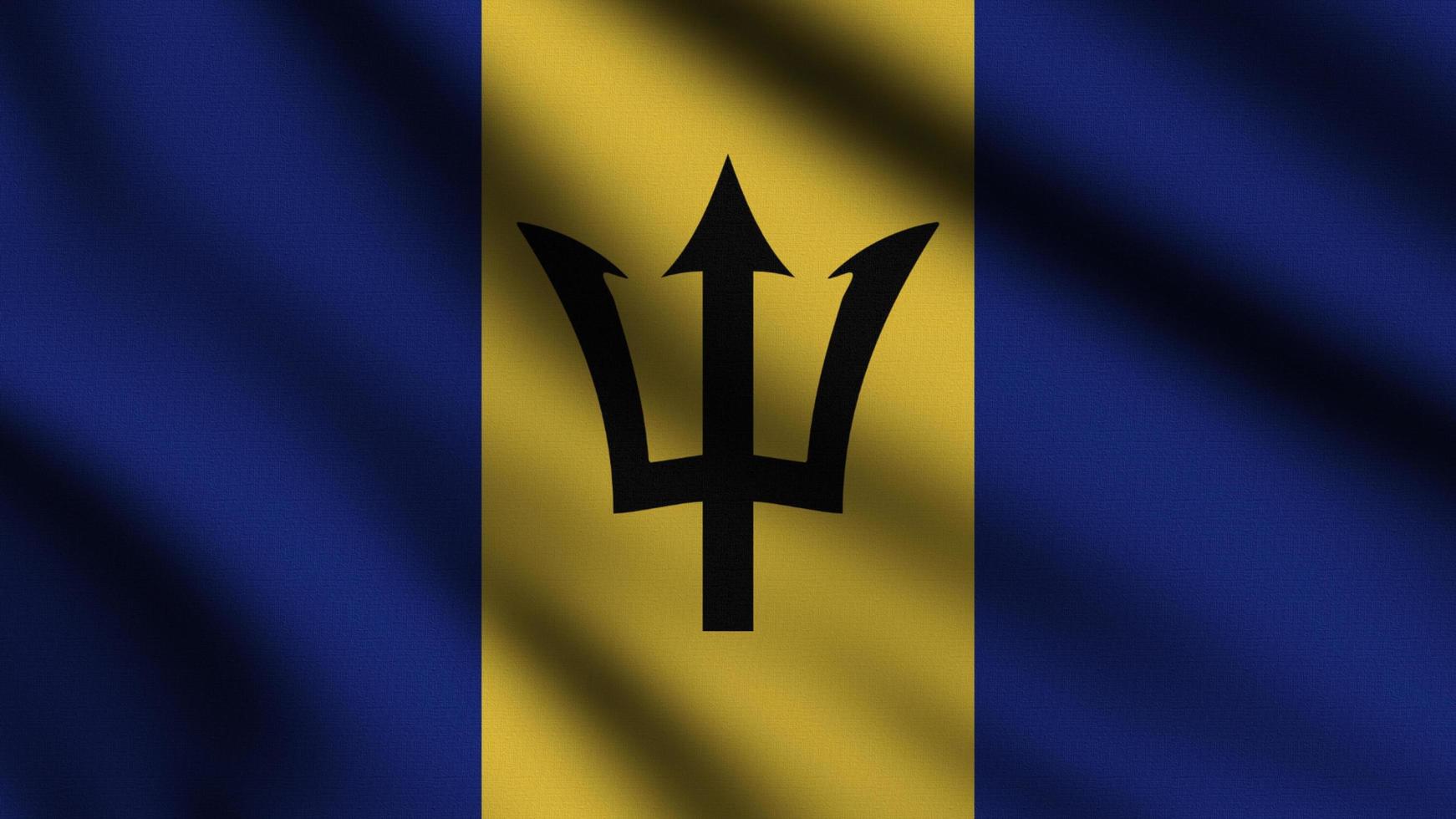 barbadosh flagga vinka i de vind med 3d stil bakgrund foto