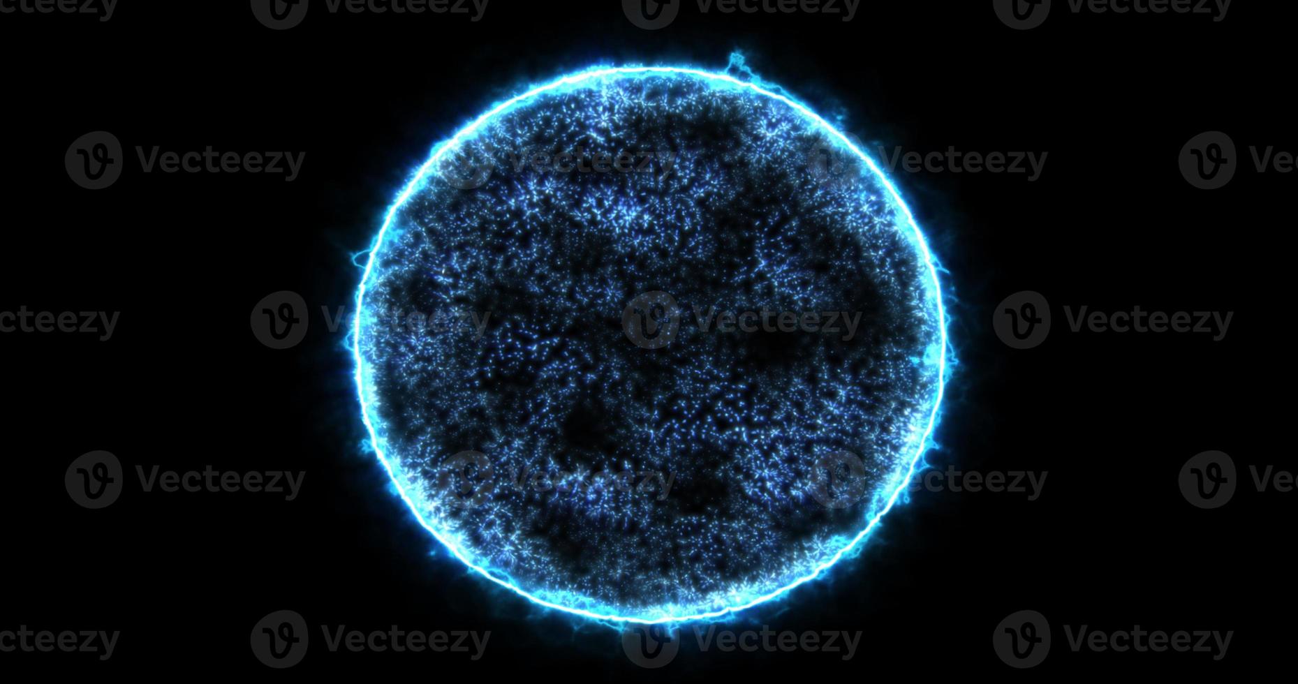 abstrakt energi sfär runda planet stjärna trogen kosmisk blå skön lysande magi på svart bakgrund. abstrakt bakgrund foto