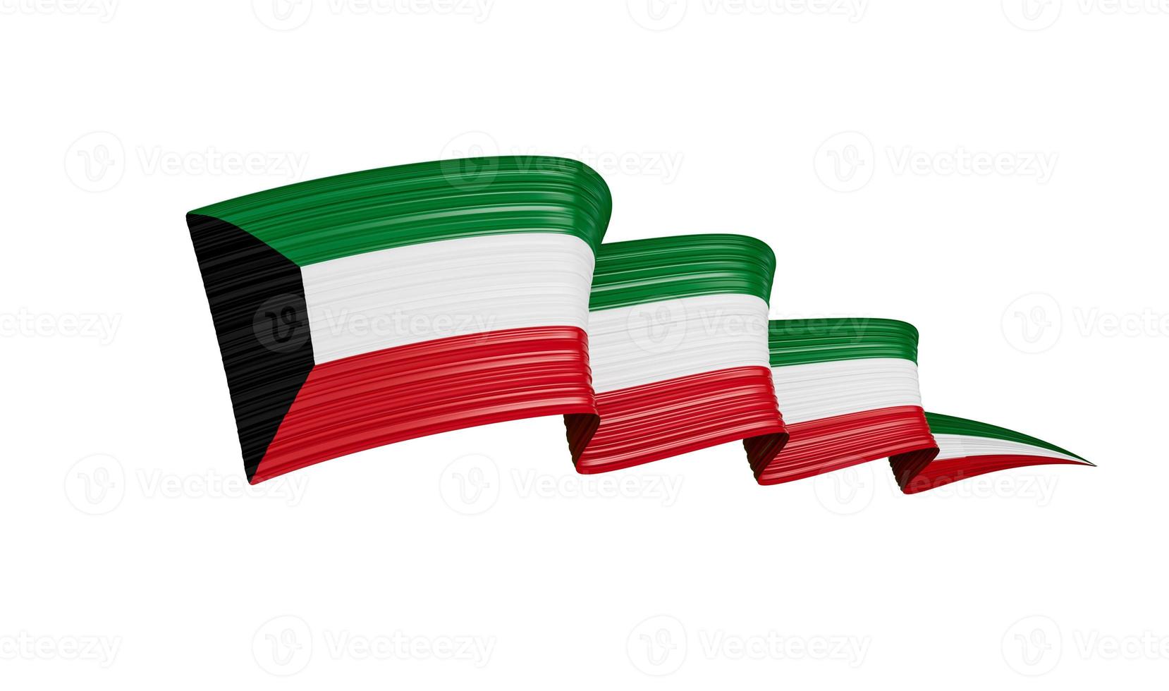 3d flagga av kuwait Land skinande vågig 3d flagga band isolerat på vit bakgrund 3d illustration foto