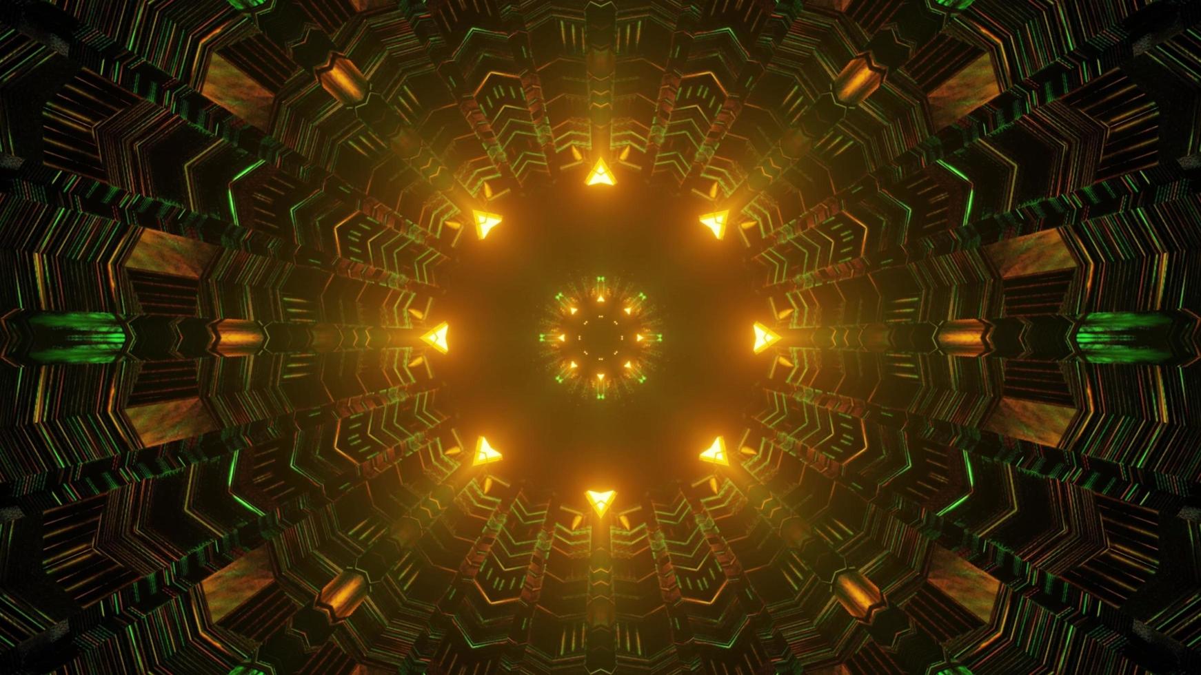 abstrakt illustration 3d av geometrisk sfärisk tunnel med gula lampor foto