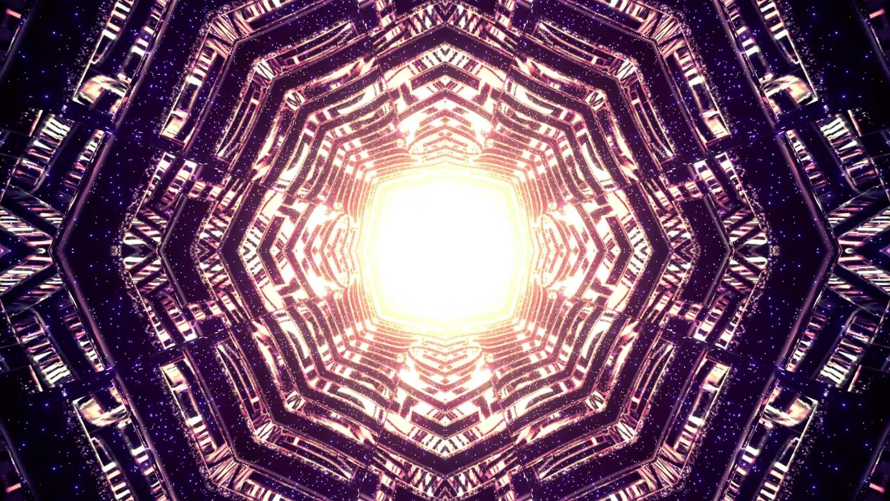 glänsande gyllene ljus inuti geometrisk tunnel 3d illustration foto