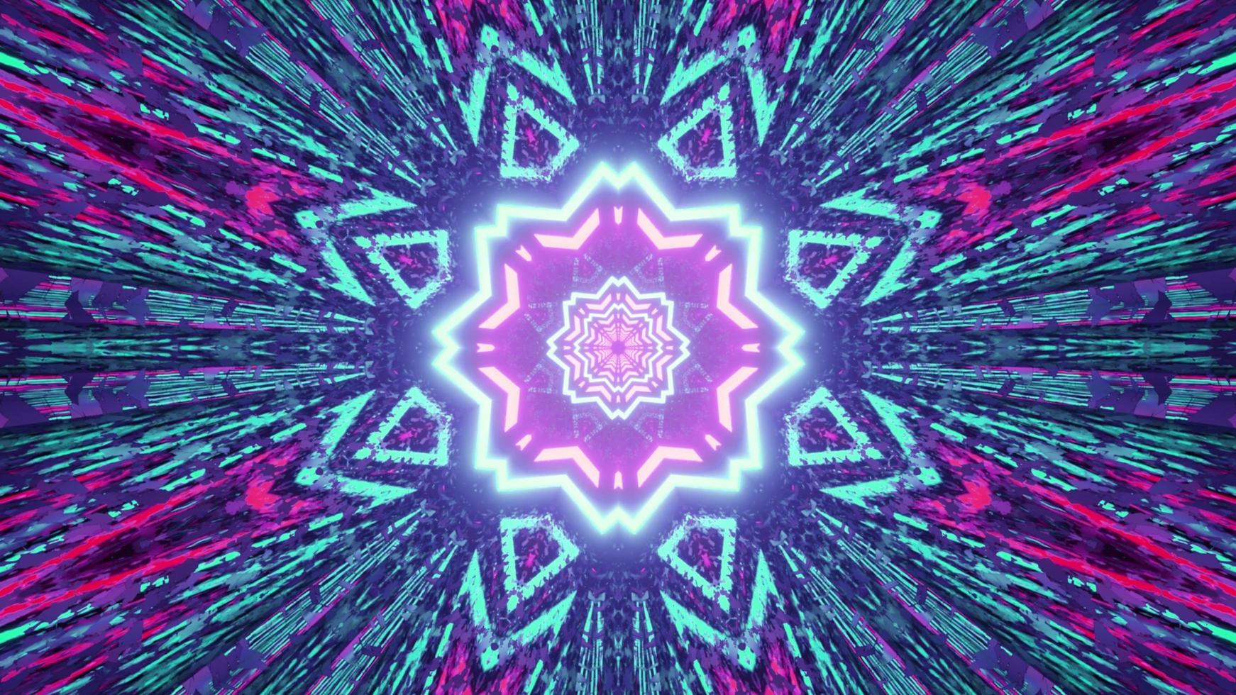 Illustration 3d av glödande kalejdoskopbakgrund med neonljus foto
