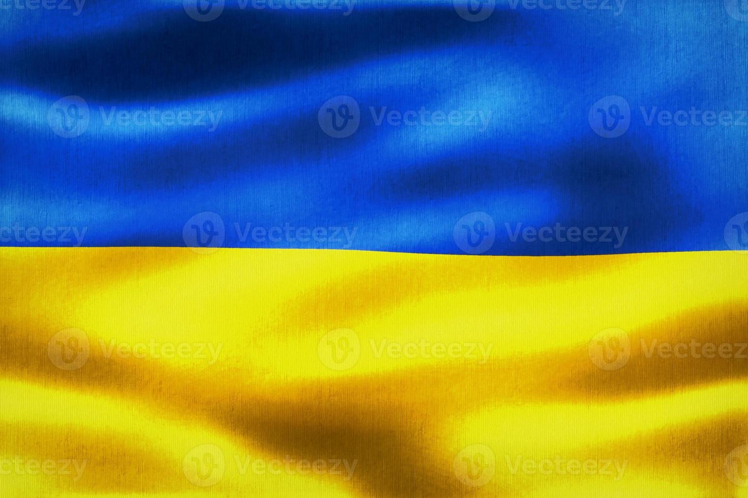 3D-illustration av en ukrainsk flagga - realistiskt viftande tygflagga foto