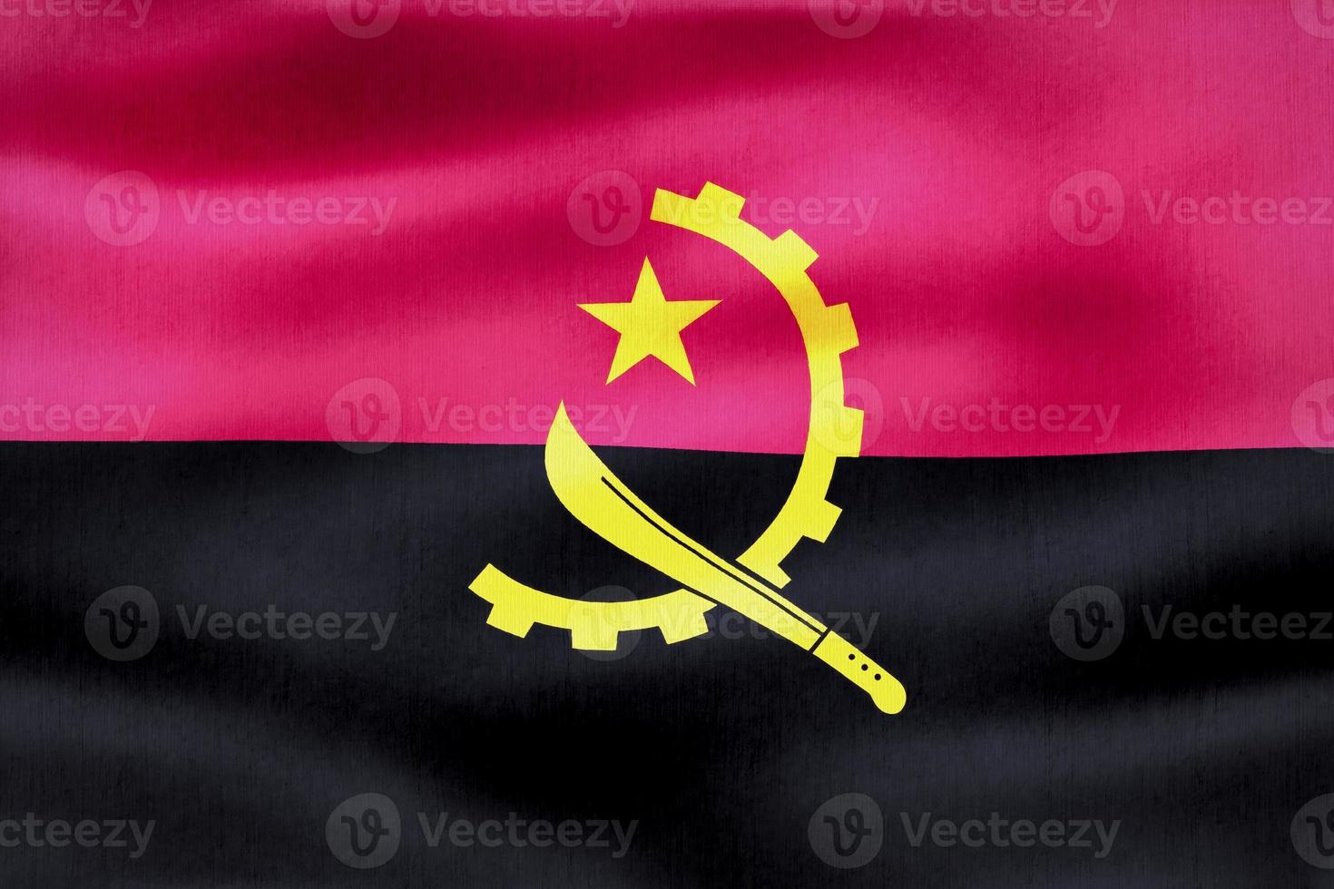 angola flagga - realistiskt viftande tygflagga foto