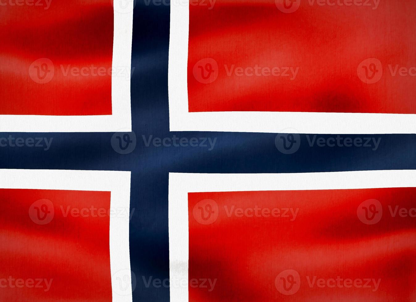 3D-illustration av en norges flagga - realistiskt viftande tygflagga foto