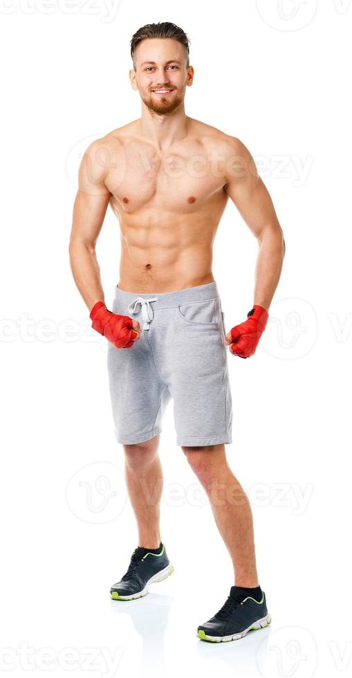 atletisk attraktiv man bär boxning bakgrund foto