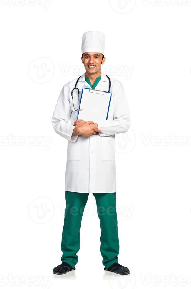 porträtt av läkare med hälsa spela in på vit bakgrund foto