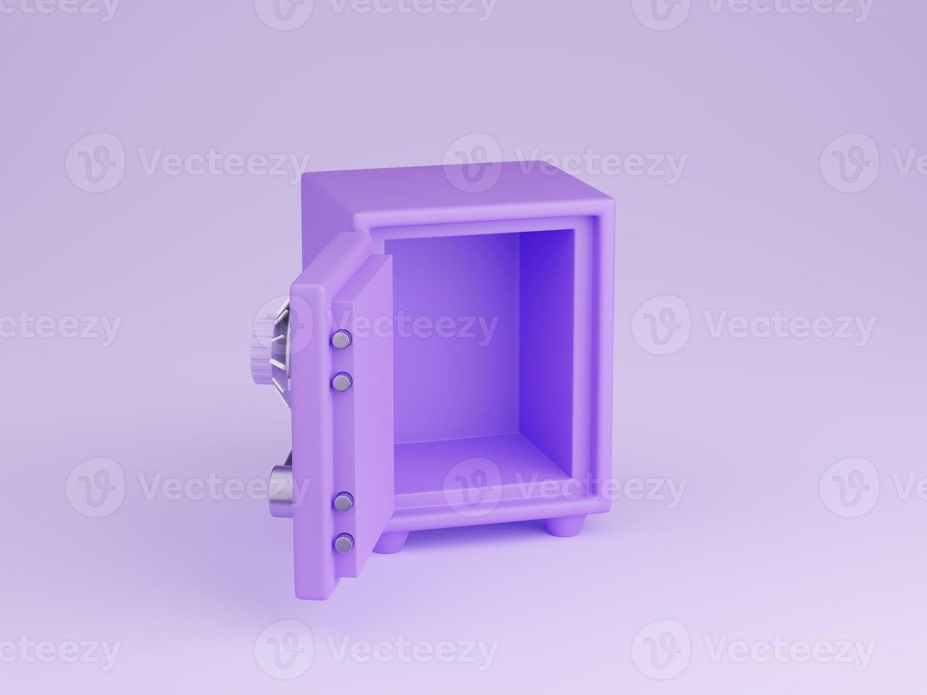 säker låda 3d framställa - illustration av öppen tecknad serie lila kassaskåp isolerat på pastell bakgrund. foto