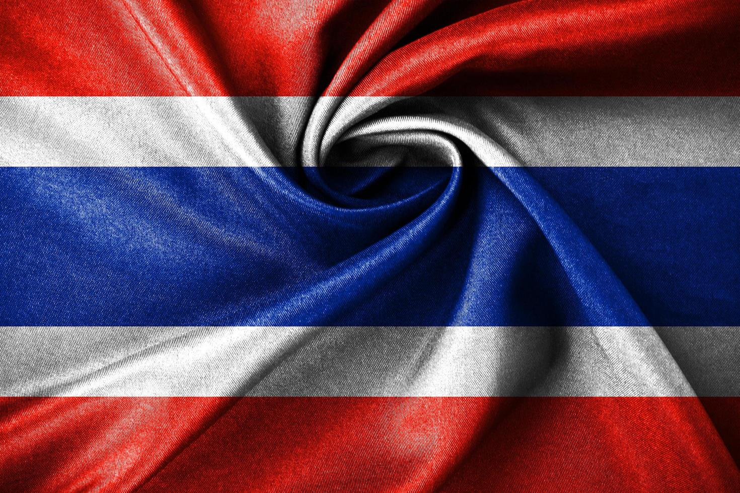 mörk thailand flagga vinka på vind, och med i hög grad detaljerad tyg textur. realistisk tolkning kvalitet design foto