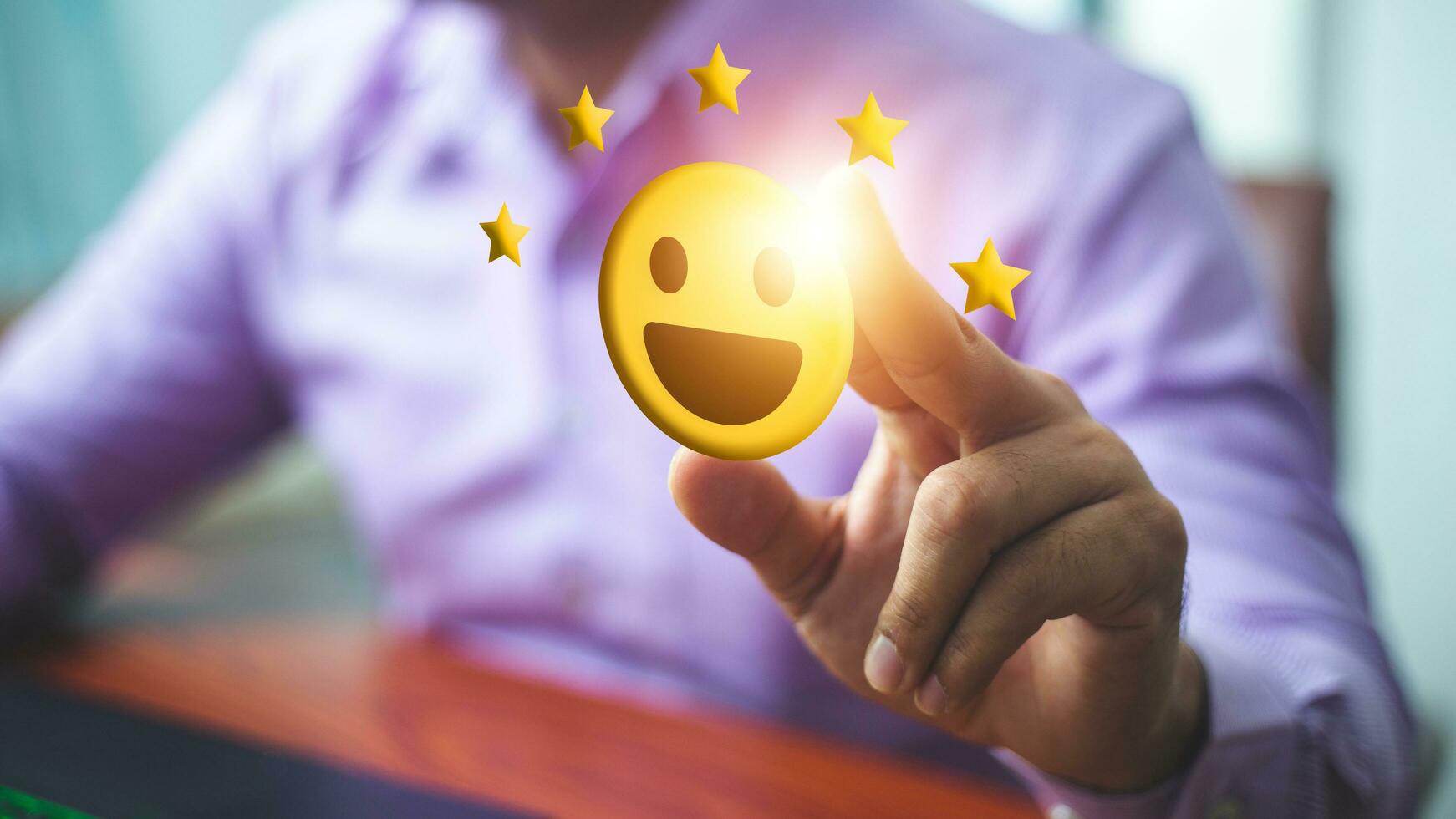 kund hand recension respons fem stjärna betyg service eller produkt kvalitet positiv ranking bakgrund av bäst utvärdering användare erfarenhet Framgång företag Betygsätta och finger punkt tillfredsställelse 5 Göra. foto