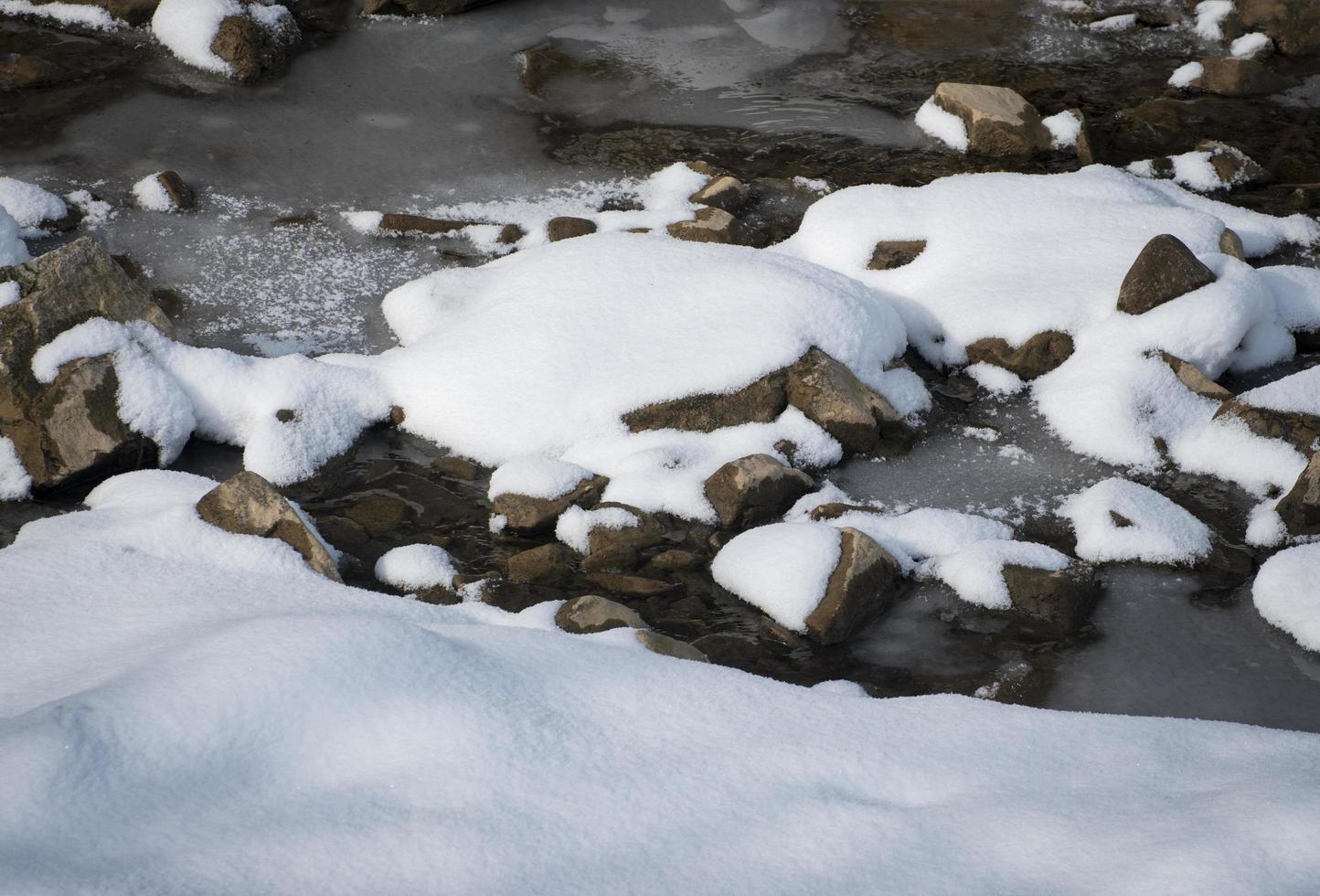 snötäckta stenar nära floden foto