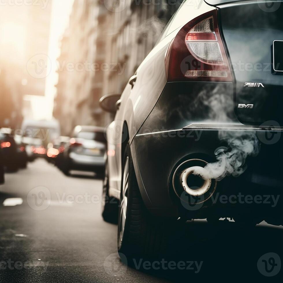 de uttömma rör av de bil den där avger kol dioxid som en källa av luft förorening. generativ ai foto