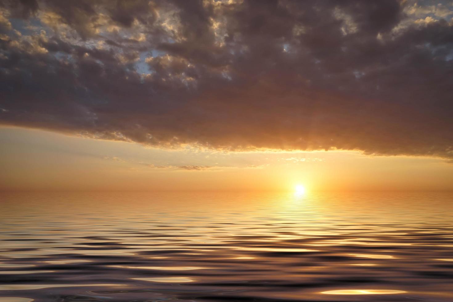 marinmålning med färgglad molnig solnedgång över havet foto