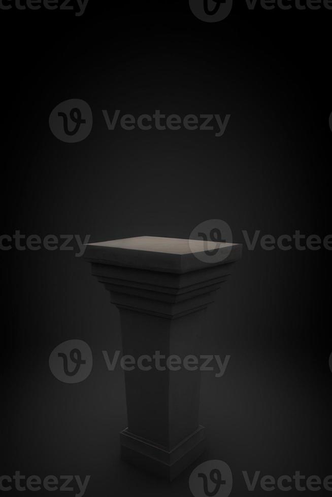 grå rektangel podium på mörk bakgrund med strålkastare. piedestal för produkt visa 3d återges foto