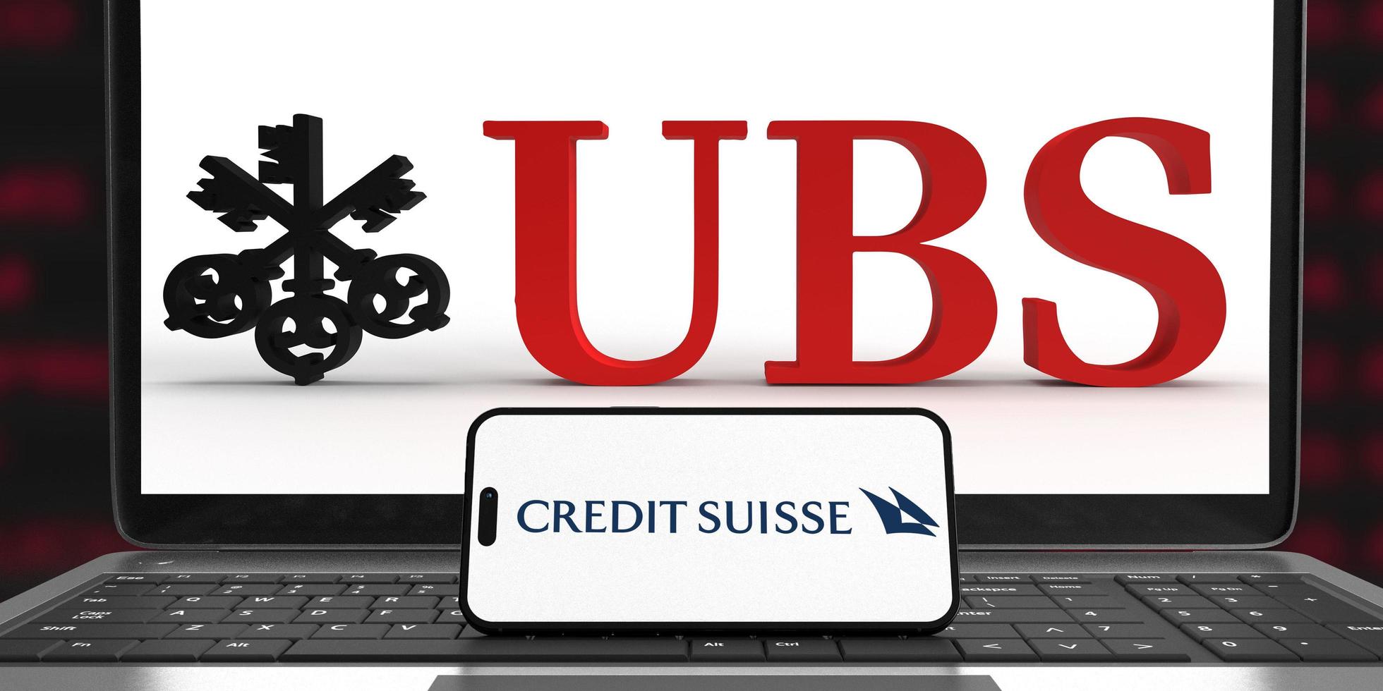 bangkok-thailand-mar 22 2023 ubs grupp logotyp kreditera suisse Bank varumärke finansiell investering företag lån rikedom schweiz Land stock kris ta över ekonomi ubs kreditera suisse ifco .3d framställa foto