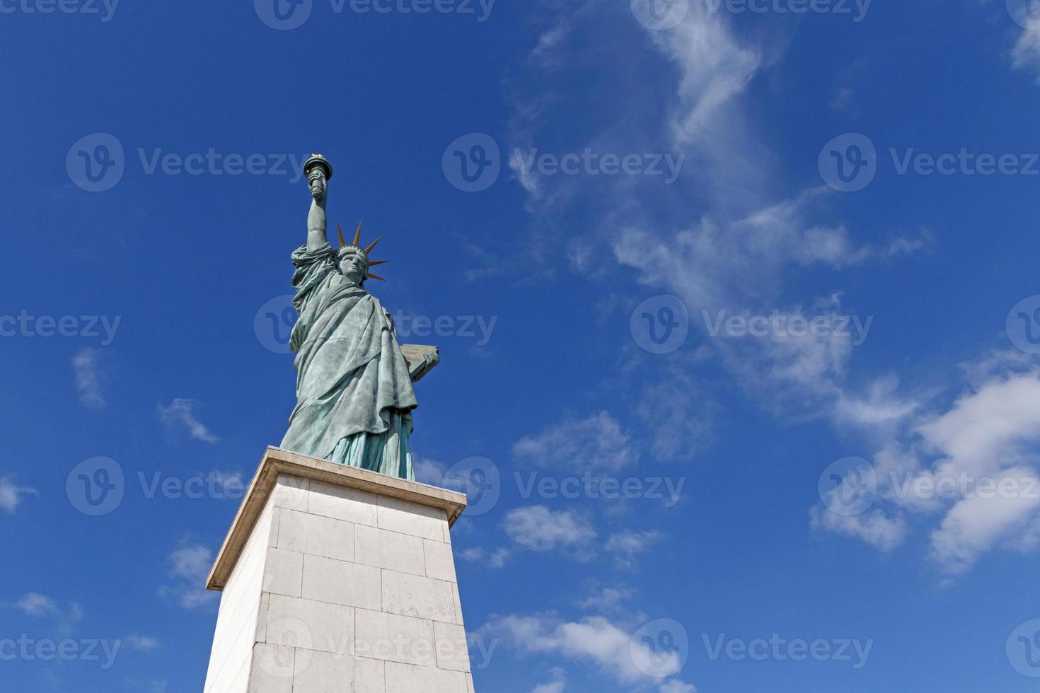 staty av frihet på de ö cygnes i paris foto