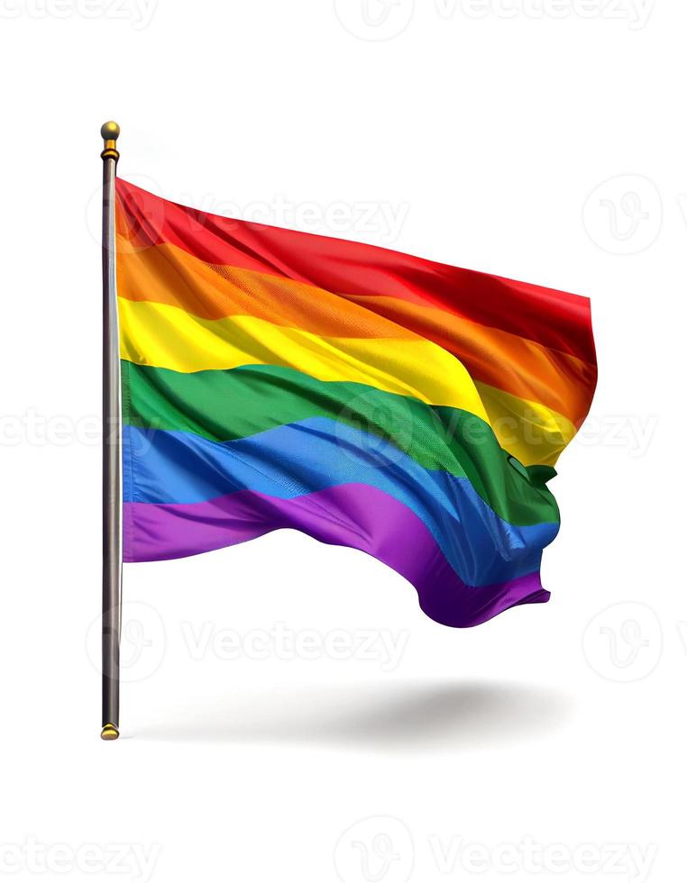 HBTQ flagga vinka på flaggstång, skapas med generativ ai foto