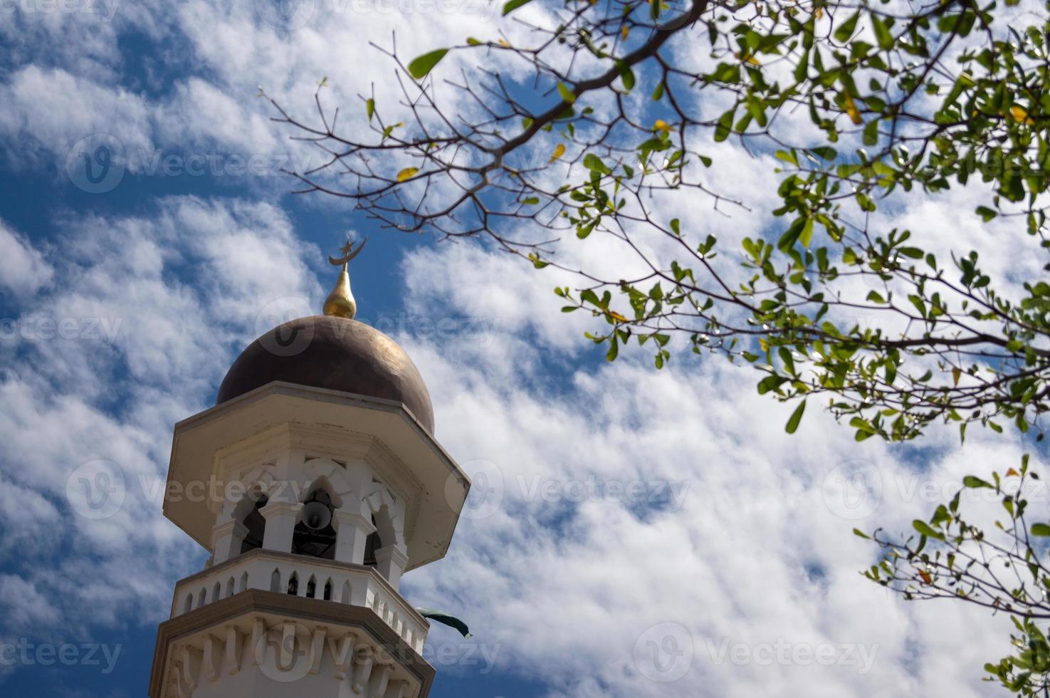 minaret med grön växt på masjid kapitan keling foto