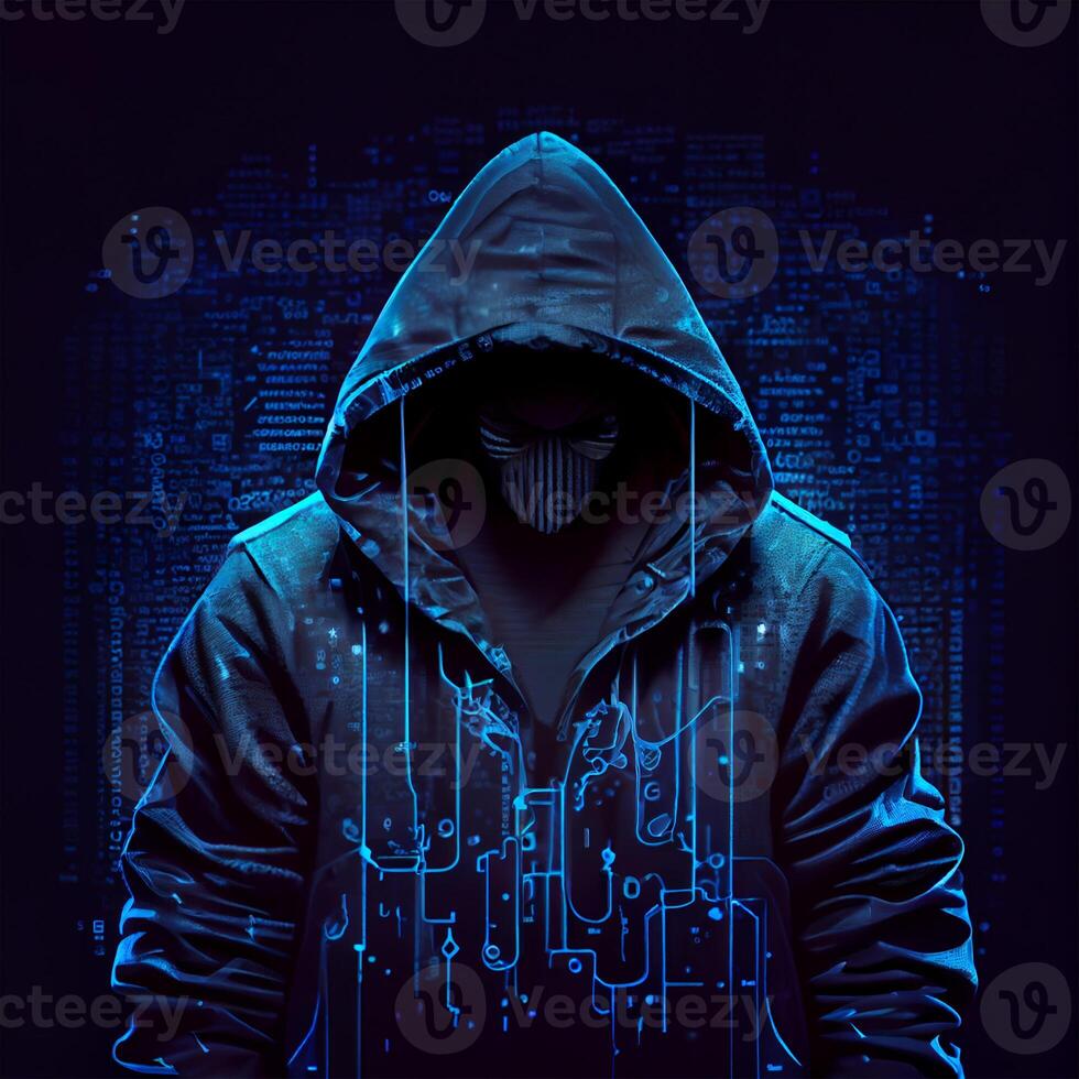 hacker, programmerare modern spionera, olaglig data Sök - ai genererad bild foto
