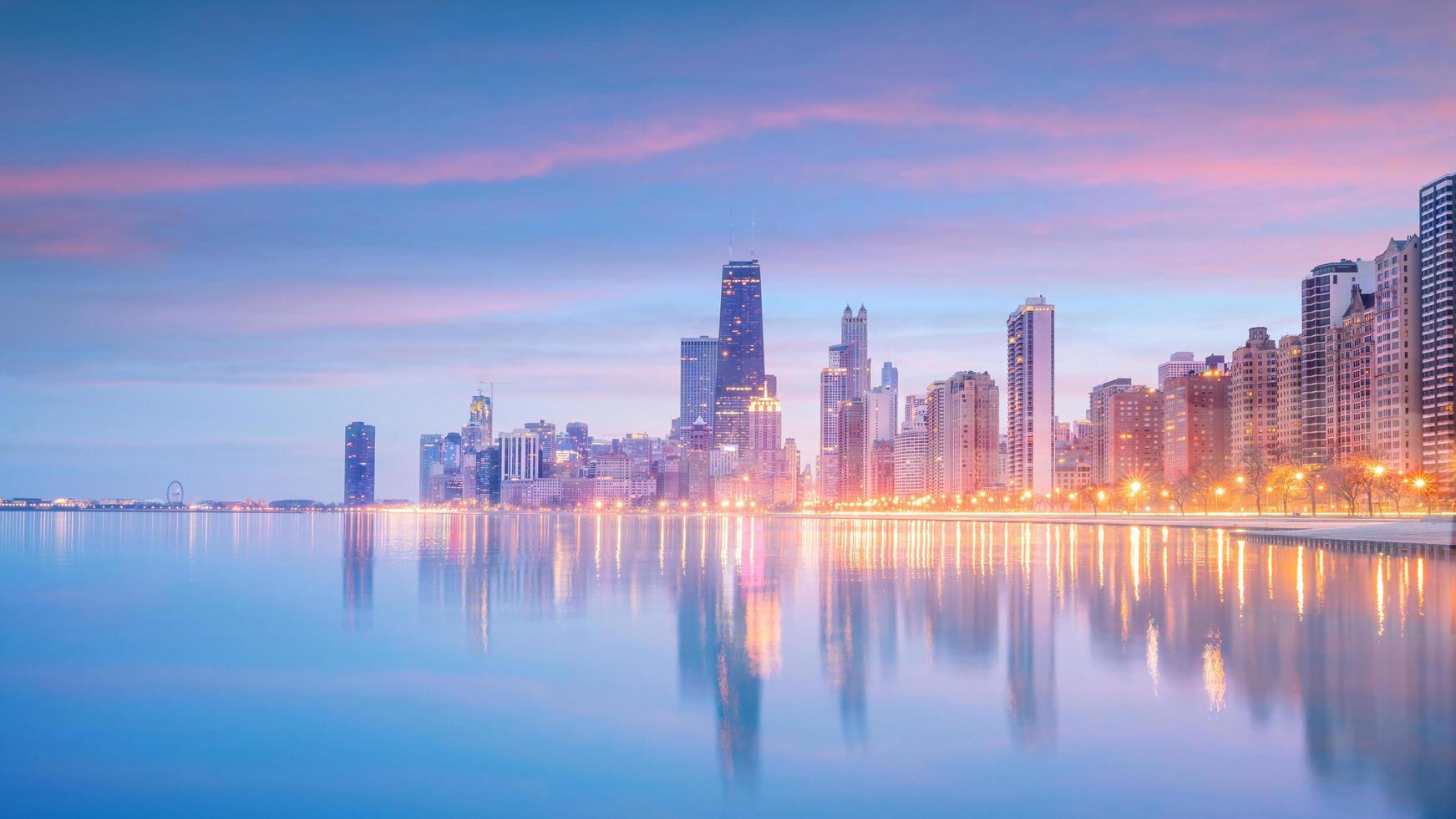 downtown Chicago skyline vid solnedgången Illinois foto