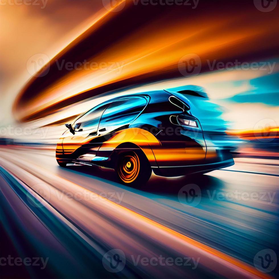 bil tävlings på hög fart, suddig bakgrund - ai genererad bild foto