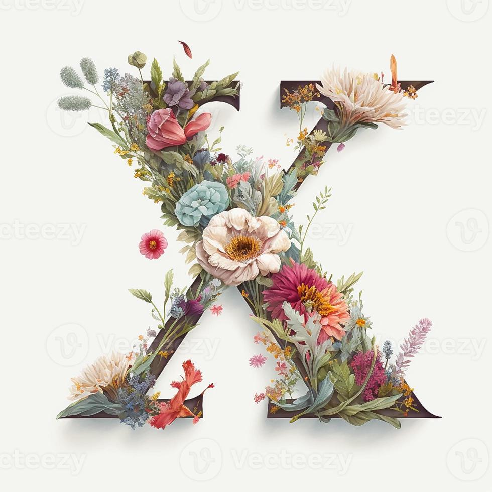 brev x som innehåller blommor på en vit bakgrund foto