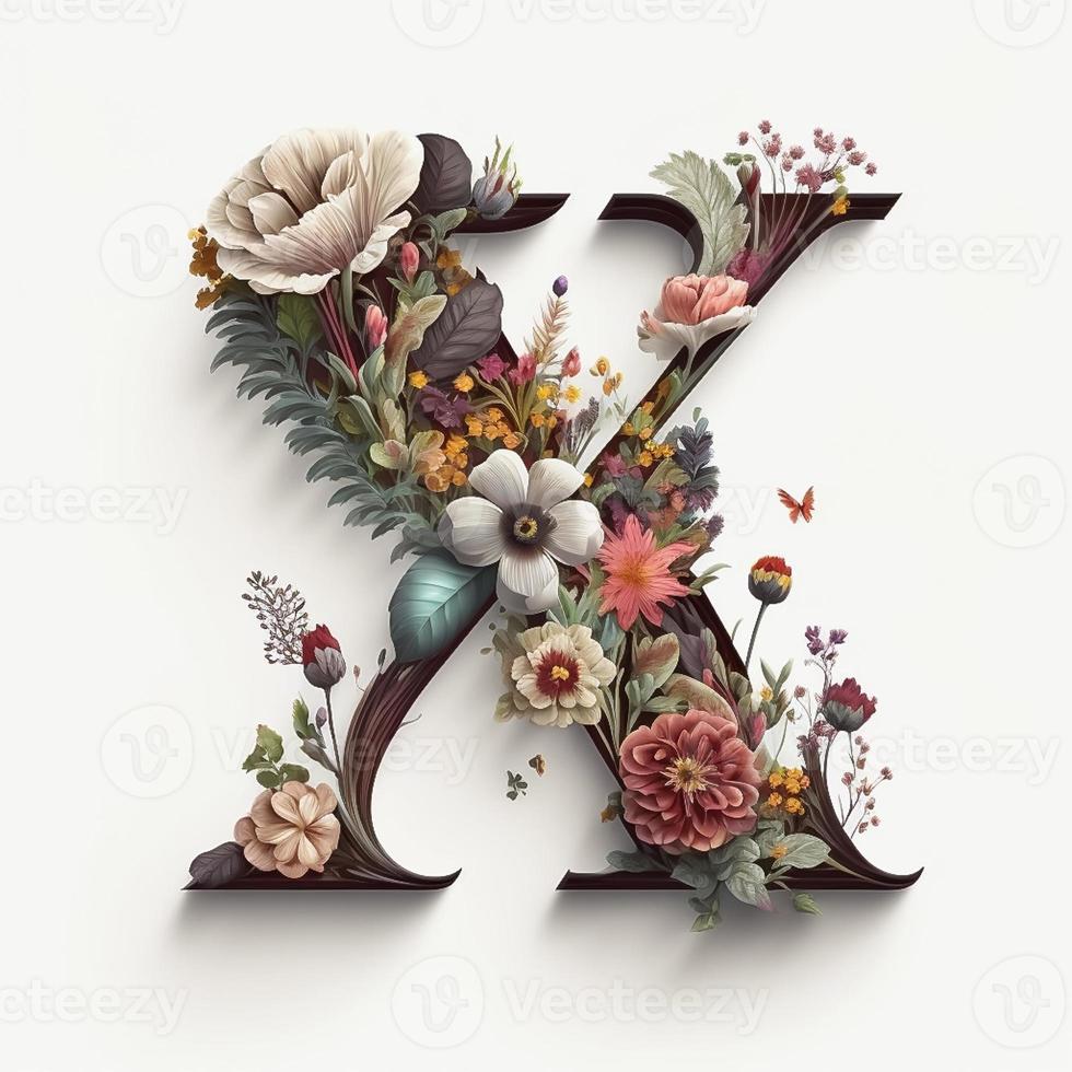 brev x som innehåller blommor på en vit bakgrund foto