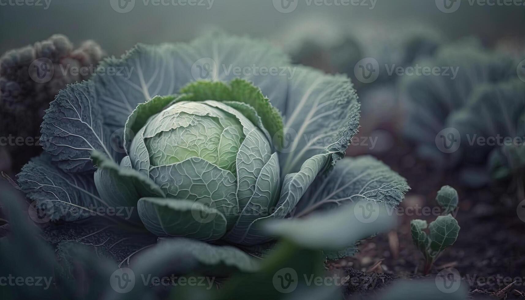 generativ ai, kål makro fotorealistisk illustration, jordbruks grönsak. natur organisk friska bruka mat begrepp, horisontell baner. foto