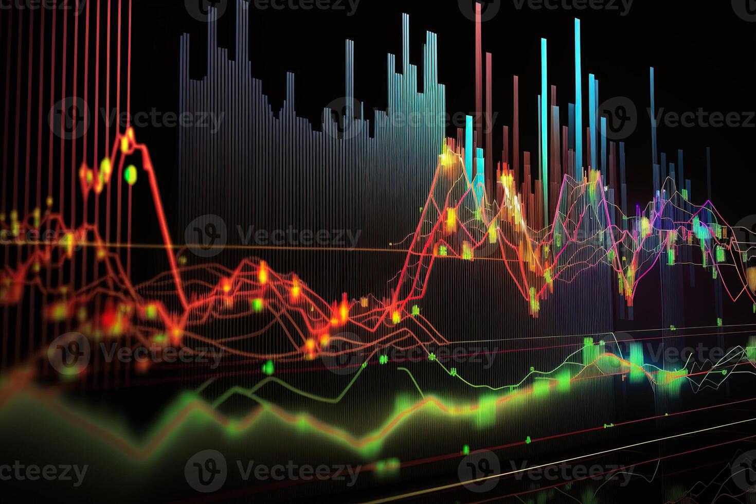 generativ ai, stock marknadsföra Diagram rader, finansiell Graf på teknologi abstrakt bakgrund representera finansiell kris, finansiell härdsmälta. teknologi begrepp, handel marknadsföra begrepp. foto