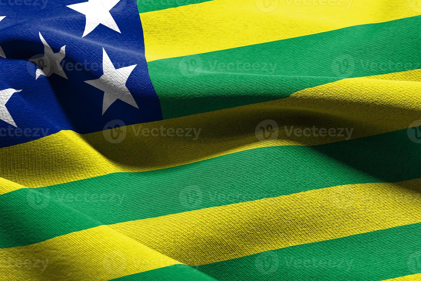 3D illustration flagga av goias är en delstat Brasilien. vinkar på th foto