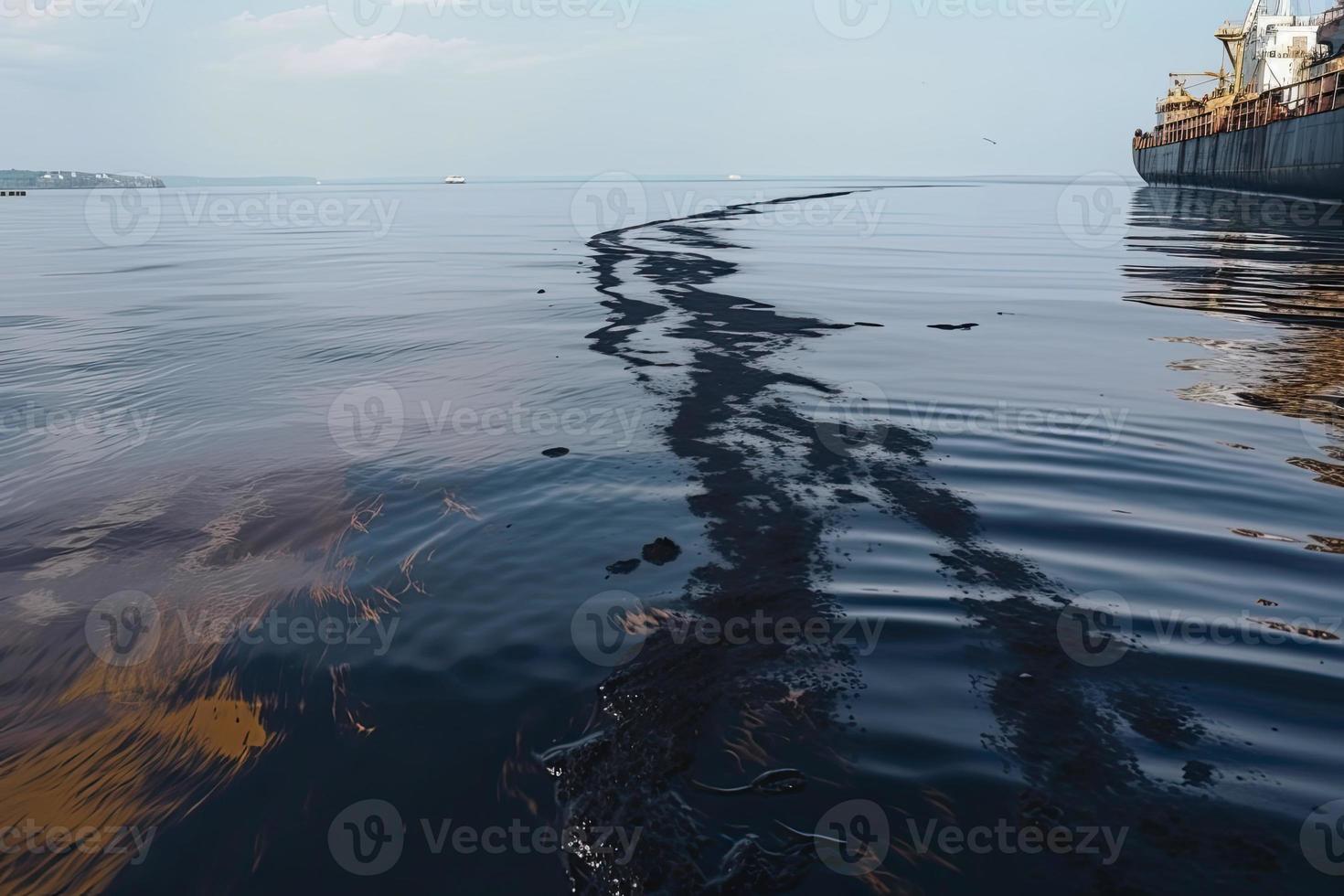 olja läcka från fartyg , olja spill förorening förorenad vatten yta vatten förorening som en resultat av mänsklig aktiviteter foto